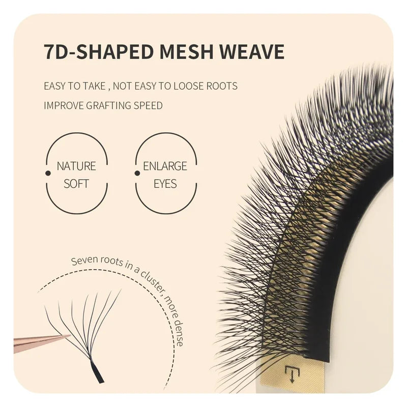 Pre-Made 7D W Shape Eyelash Extensions - Natural Soft Flower Fans, Multiple Sizes & Curls