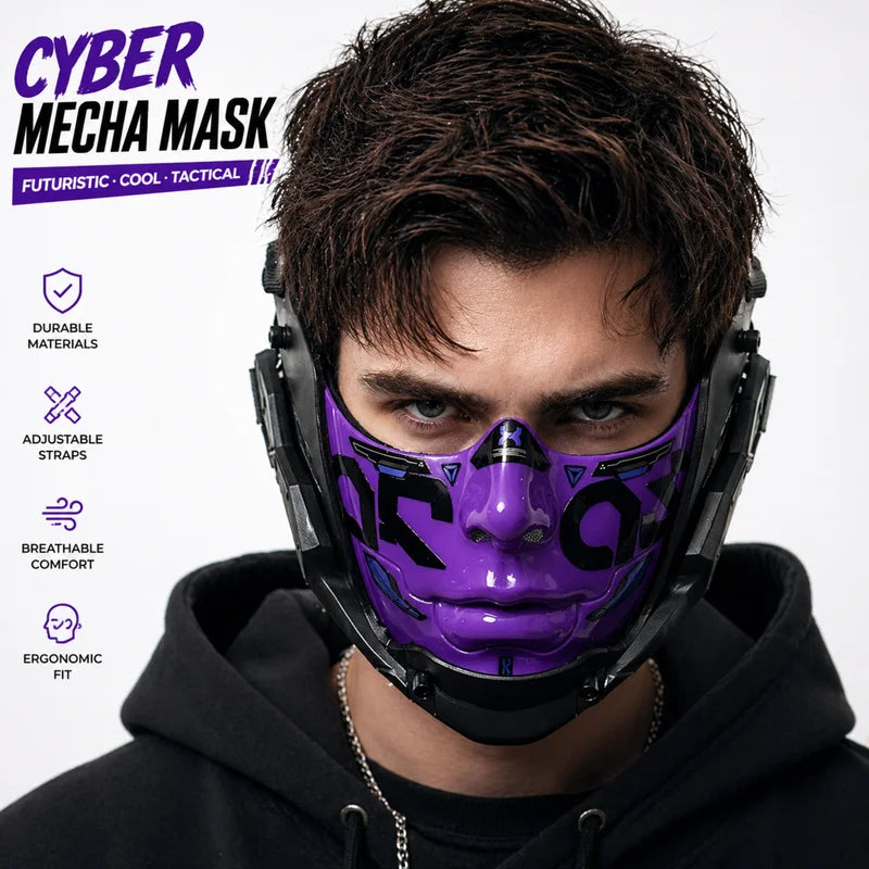 Cyberpunk Half Face Mask - Mecha Style Breathable Cosplay Mask for Halloween & Parties