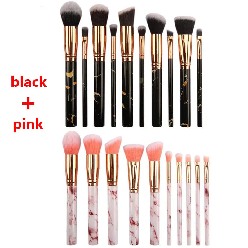 10 Pcs Makeup Brush Set - Synthetic Kabuki Foundation Blenders Face Powder Blush Concealer Eye Shadow Tools
