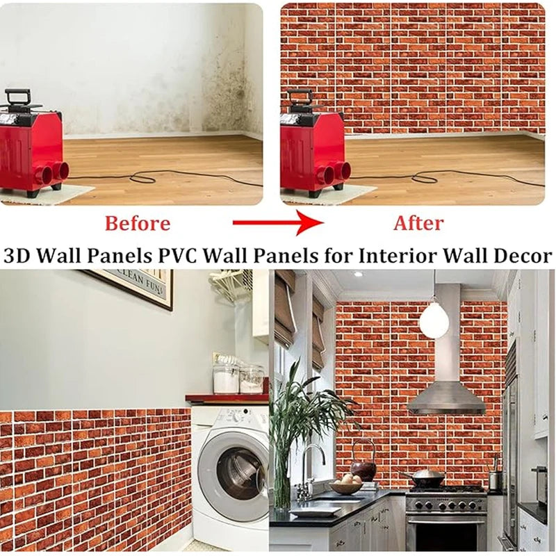 Removable 3D Brick Wall Stickers Self-Adhesive Waterproof Wallpaper for Living Room & Kitchen