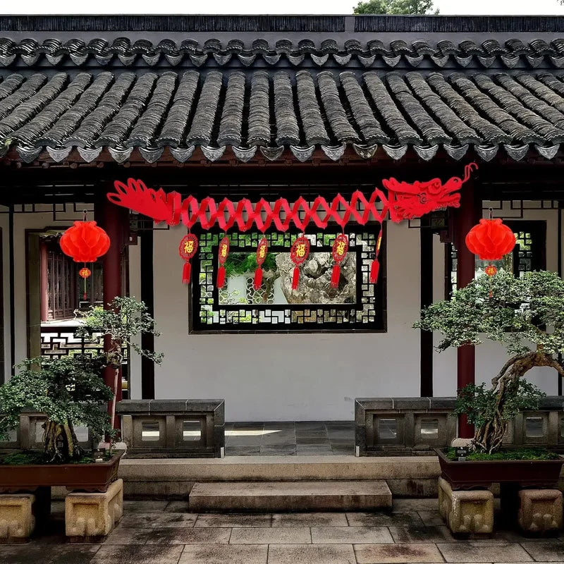 Chinese New Year Dragon Decorations with Paper Lanterns for Lunar Festival Celebration