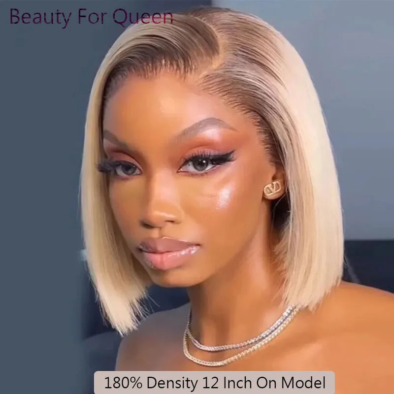 Ombre Blonde Short Bob Lace Front Human Hair Wig 180% Density for Women
