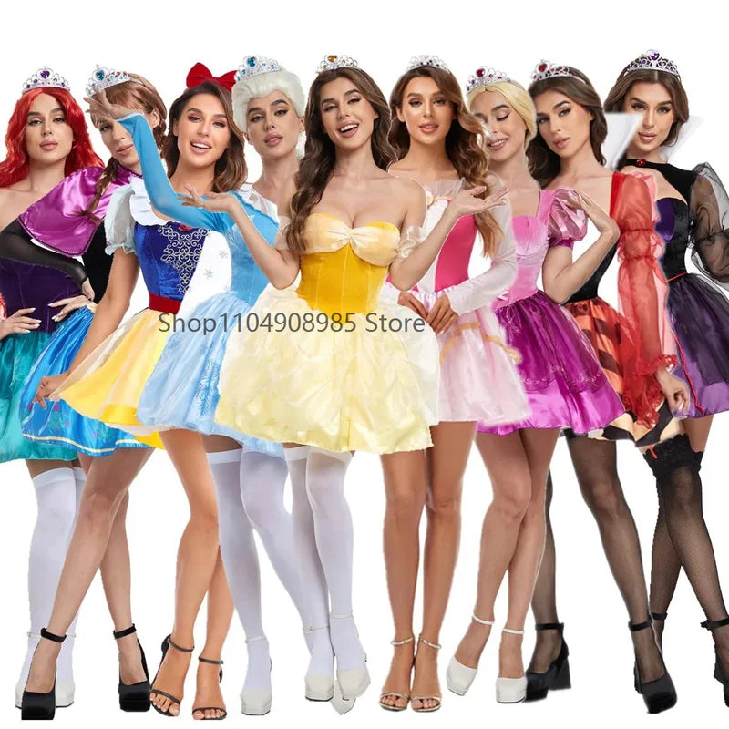 Halloween Princess Cosplay Costume Set with Masquerade Queen Dress for Adults