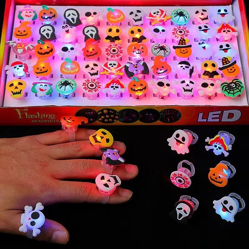 50pcs Halloween Luminous Pumpkin Ghost Eye Rings Kids Costume Accessories