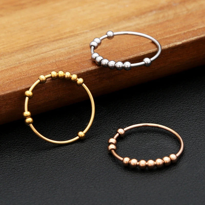 Stainless Steel Spinner Ring for Women Men - Spiral Bead Antistress Jewelry