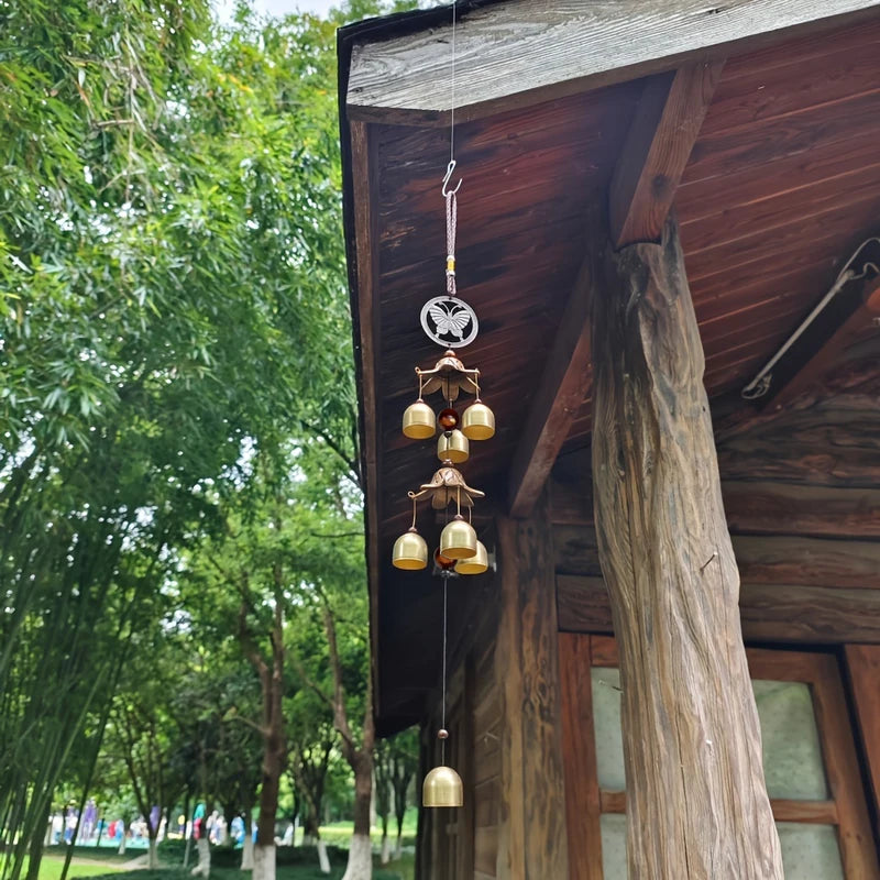 Double Metal Bell Pendant Wind Chime Brass Hanging Decor for Home Patio Wall