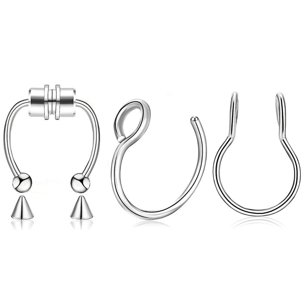 3Pcs Fake Nose Ring Magnetic Septum Hoop No Piercing Stainless Steel Horseshoe
