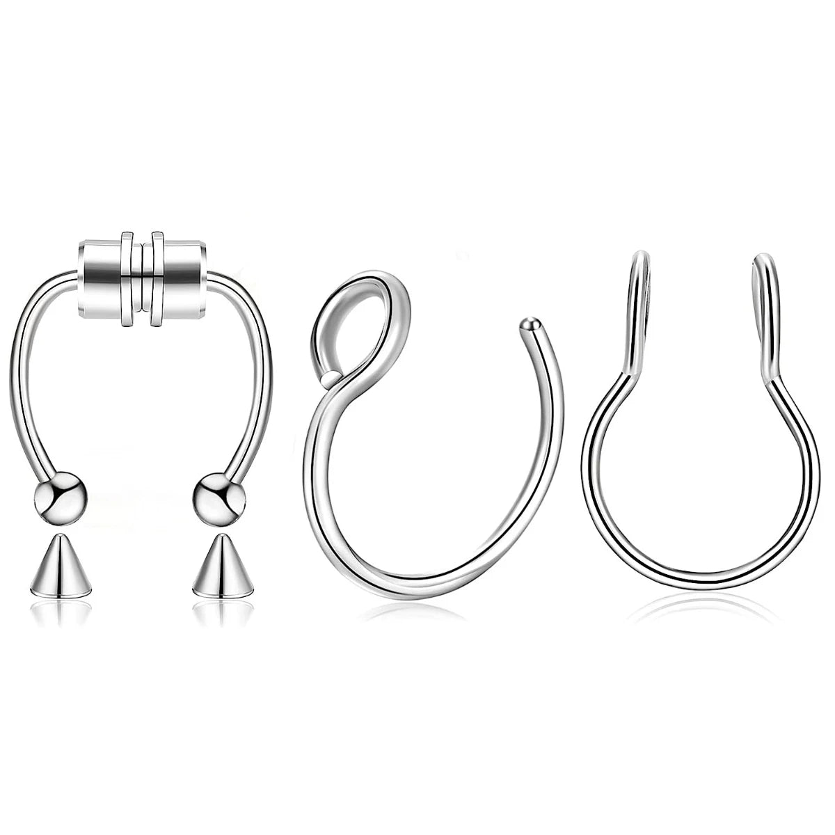 3Pcs Fake Nose Ring Magnetic Septum Hoop No Piercing Stainless Steel Horseshoe