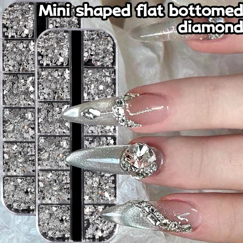 Mini Nail Art Rhinestone Decorations 12-Grid Dazzling Crystal Gems for Manicure