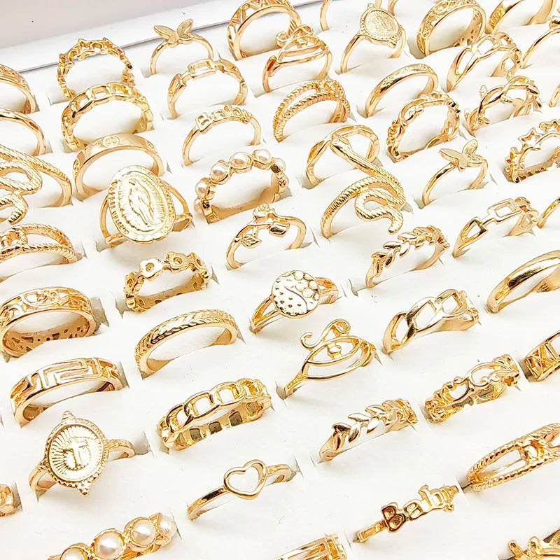 30PCS Mix Style Silver Color Pearl Finger Rings Animal Snake Leaf Party Jewelry Girl Gift