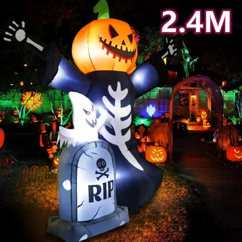 Inflatable Halloween Decor Tombstone Ghost Pumpkin Skull Outdoor Yard Prop Set