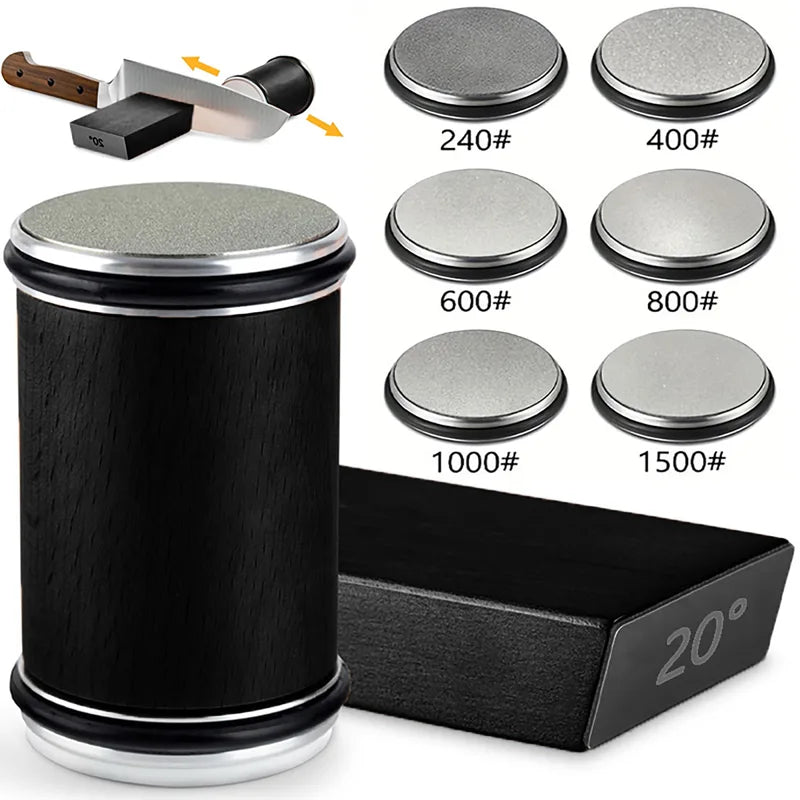 Magnetic Knife Sharpener with Adjustable 15/20° Roller - Kitchen Whetstone Kit