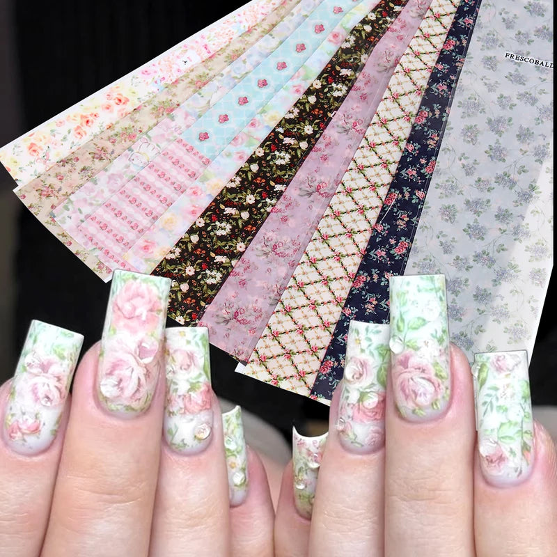 Summer Floral Nail Art Transfer Stickers - Wildflower & Starry Sky Designs