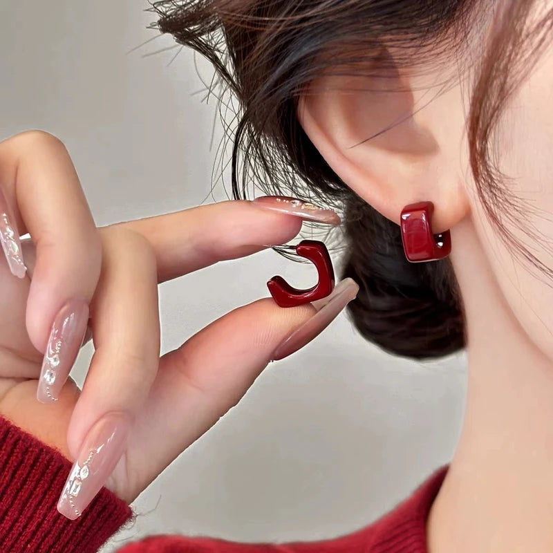 Red Wine Drip Glaze Ear Stud Earrings for Women Girl Jewelry Gift Party