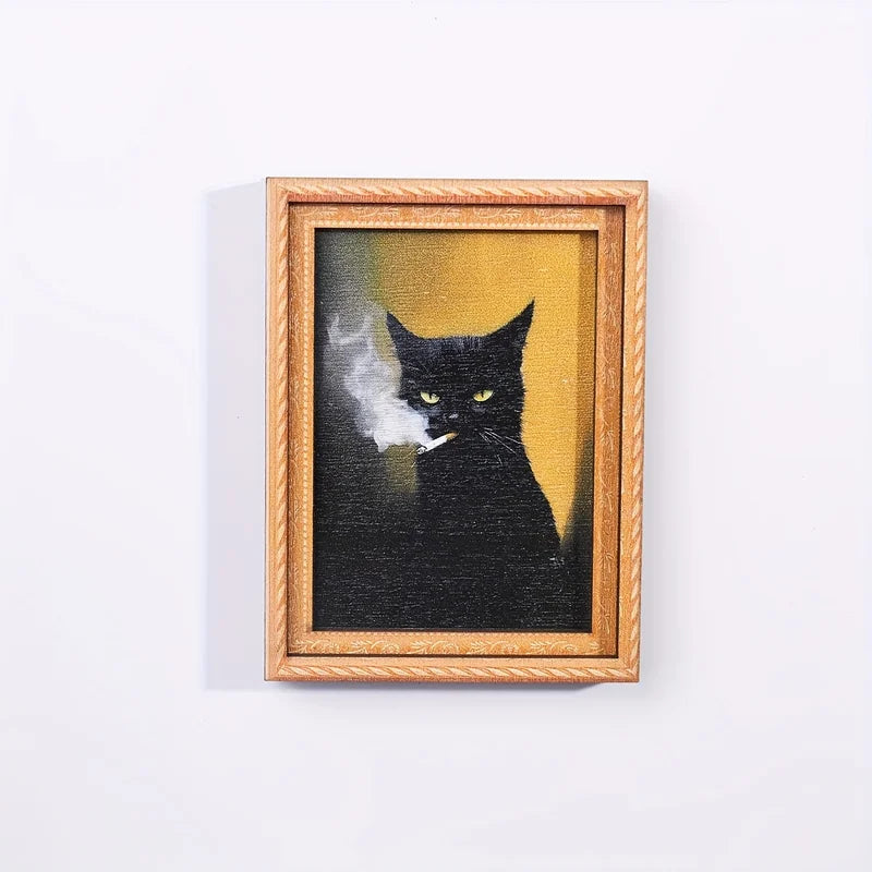Vintage Magnetic Photo Frame - Wooden Cat Art Oil Painting Style Fridge Magnet