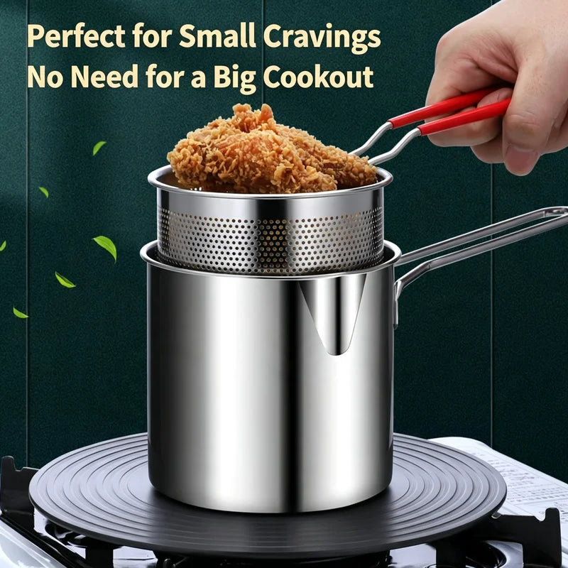 Stainless Steel Deep Fryer Pot 3.2 Quart with Basket & Lid Food Grade Kitchen Tool