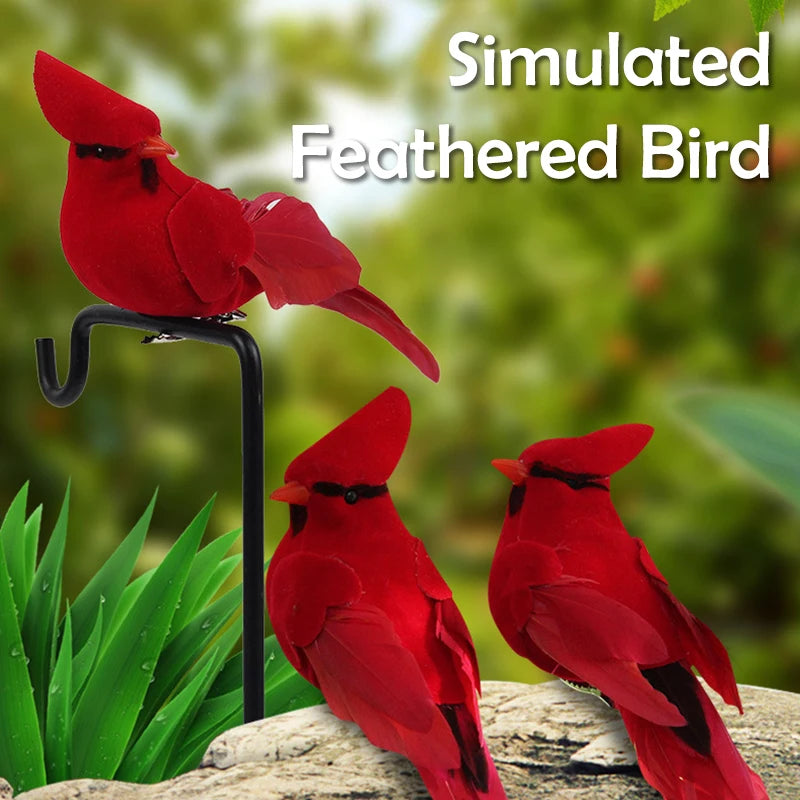 Red Feather Velvet Bird Decor - Artificial Ornamental Bird for DIY, Party & Home