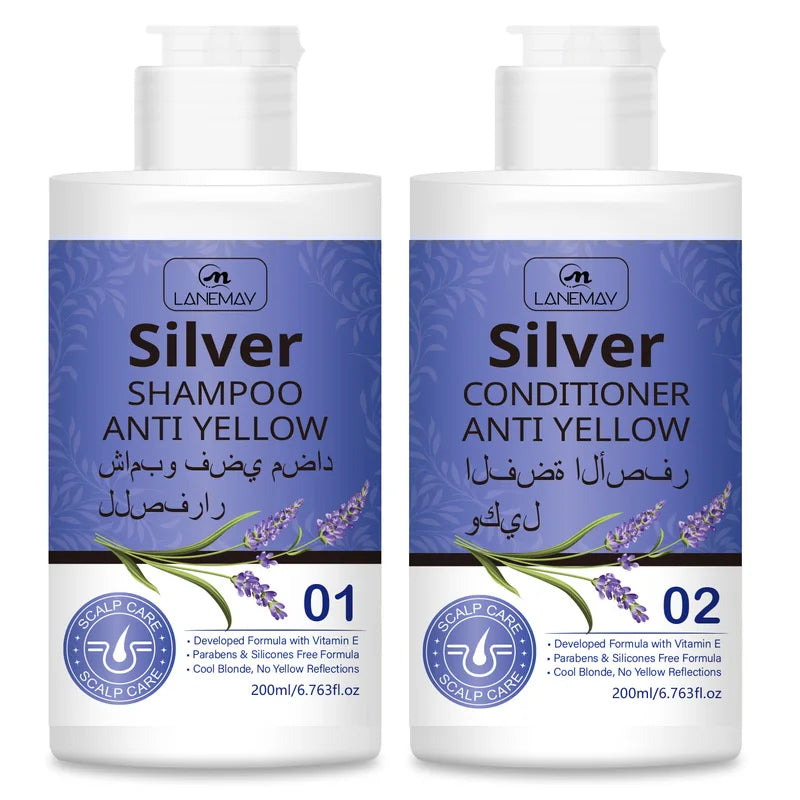 Silver Anti-Yellow Hair Shampoo & Conditioner Set – Neutralize Brassiness & Maintain Blonde Tones
