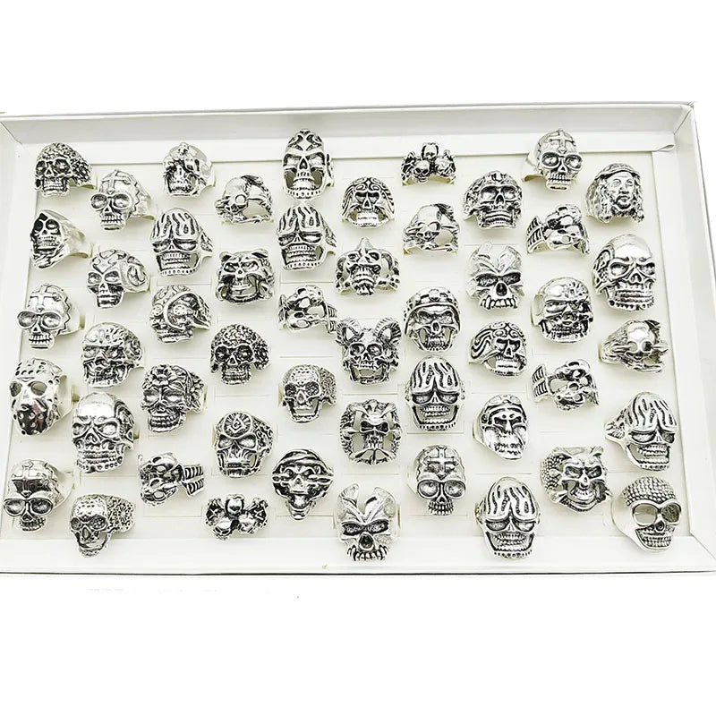 10pcs Vintage Punk Skull Alloy Finger Rings for Men Women Party Jewelry Gifts