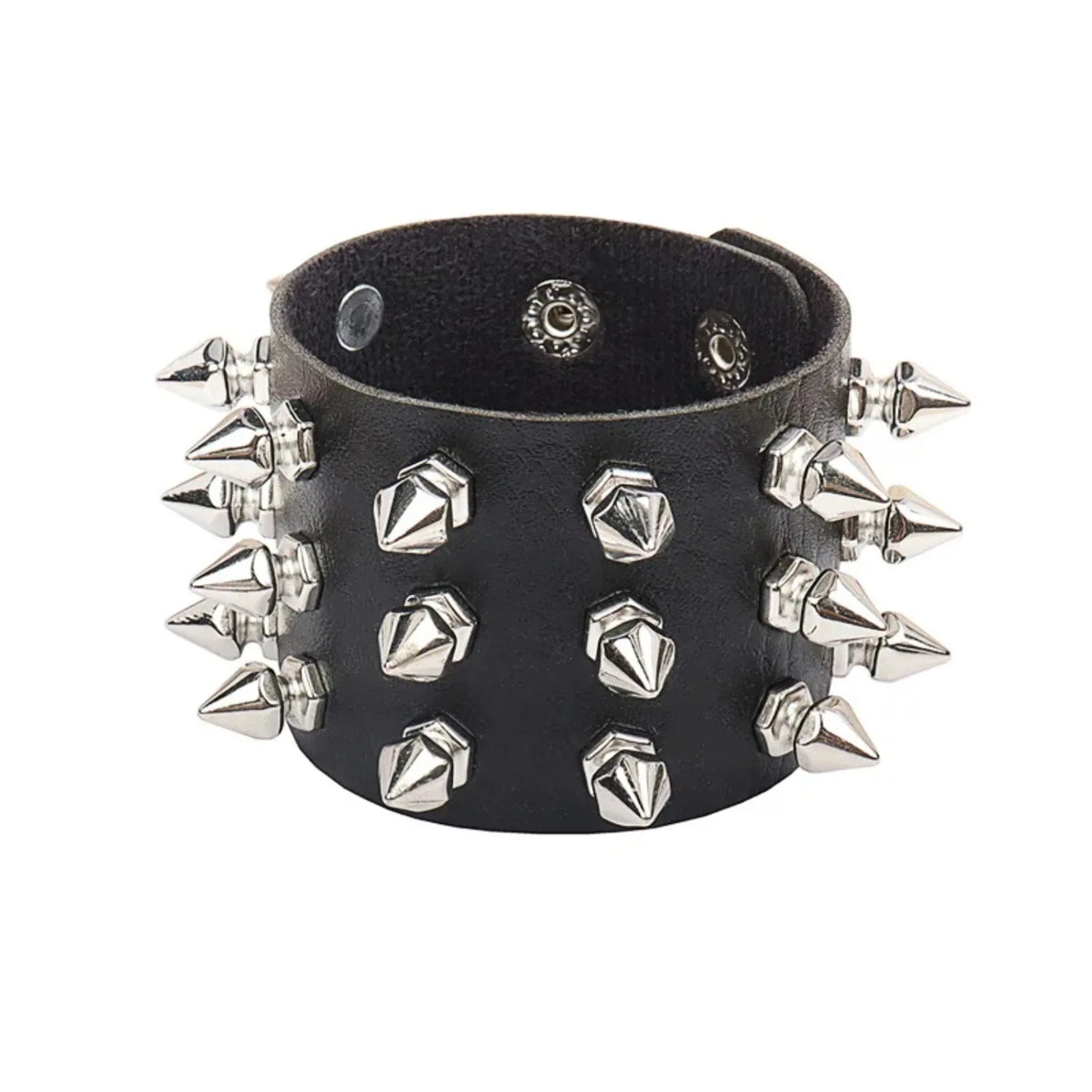 Goth Leather Wristband for Men Women - Spike Studded Adjustable Cuff Bracelet