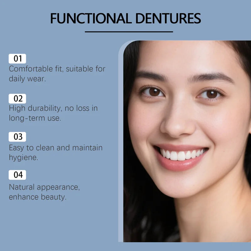Full Set Silicone Dentures - Soft, Custom Fit, Temporary Broken Teeth Replacement