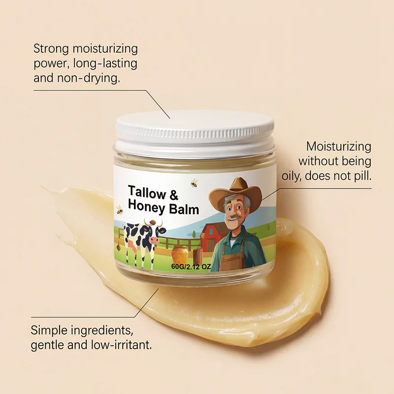 Organic Grass-Fed Beef Tallow Balm with Raw Honey - Natural Moisturizer for Soft Skin
