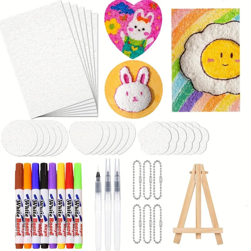 Drawing & Texture Painting Kit with Foam Paper and Markers - Art Craft Supplies