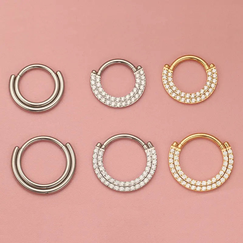 Titanium Septum & Nose Ring Hoop with CZ Segment Body Jewelry