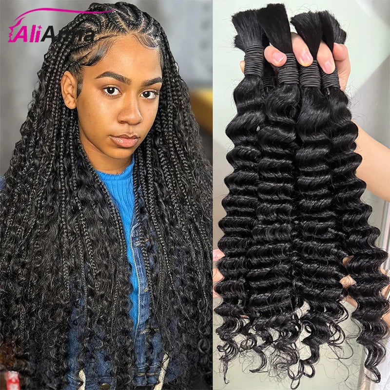 Deep Wave Human Hair Bundles for Braiding & Crochet - 16-26 Inch, 50g/100g