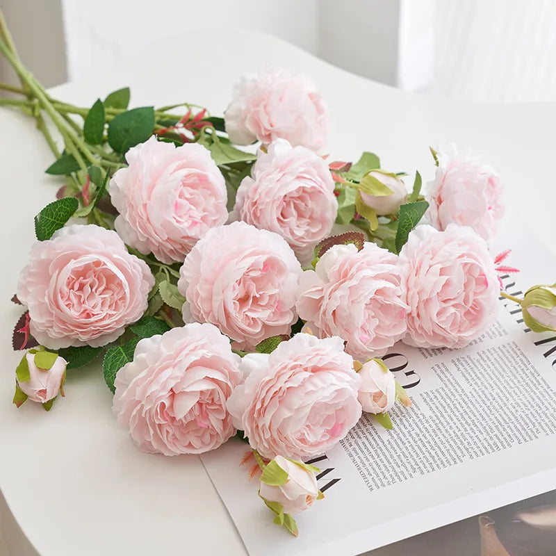 Artificial Silk Rose Flower Bridal Bouquet Fake Peony Wedding Table Decoration