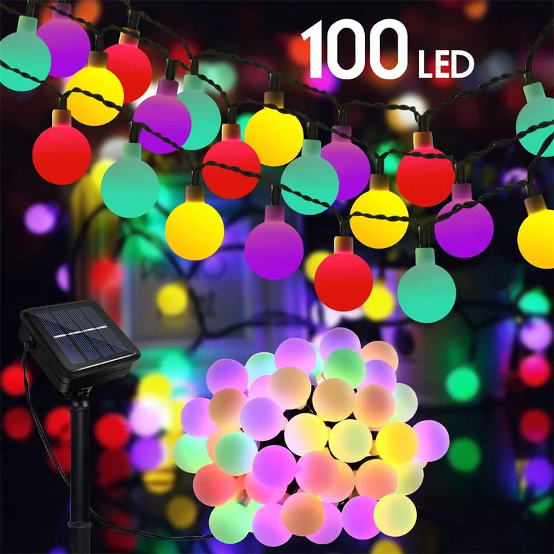 Frosted Globe Solar String Lights - Outdoor Fairy Lights with 8 Modes for Garden & Holiday Decor