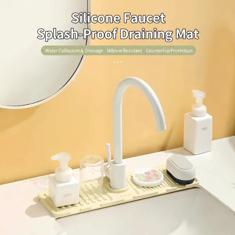 Silicone Faucet Splash Pad with Drainage Tray for Kitchen Sink Anti-Splash Mat