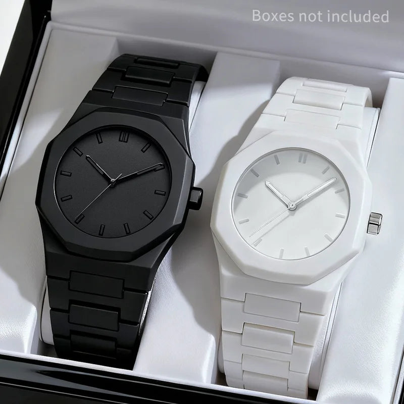 Men's Quartz Watch Set - Casual Sports Wristwatches with Plastic Bands, 2-Pack