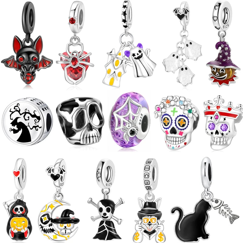 Halloween Skeleton Ghost Pumpkin Charm Beads for Jewelry Making - Gift