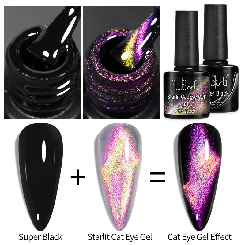 Magnetic Cat Eye Gel Nail Polish Set - Semi-Permanent UV Polish with Chameleon Effect