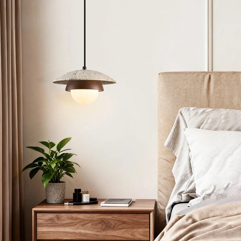 Nordic Modern LED Pendant Light for Indoor Living Dining Rooms Yellow Travertine Hanging Lamp