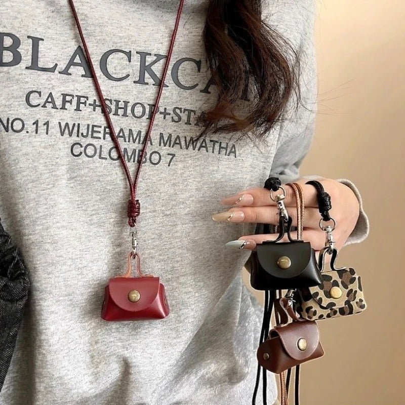 Women's Small Leather Bag Pendant Necklace - Vintage Korean Style Fashion Accessory
