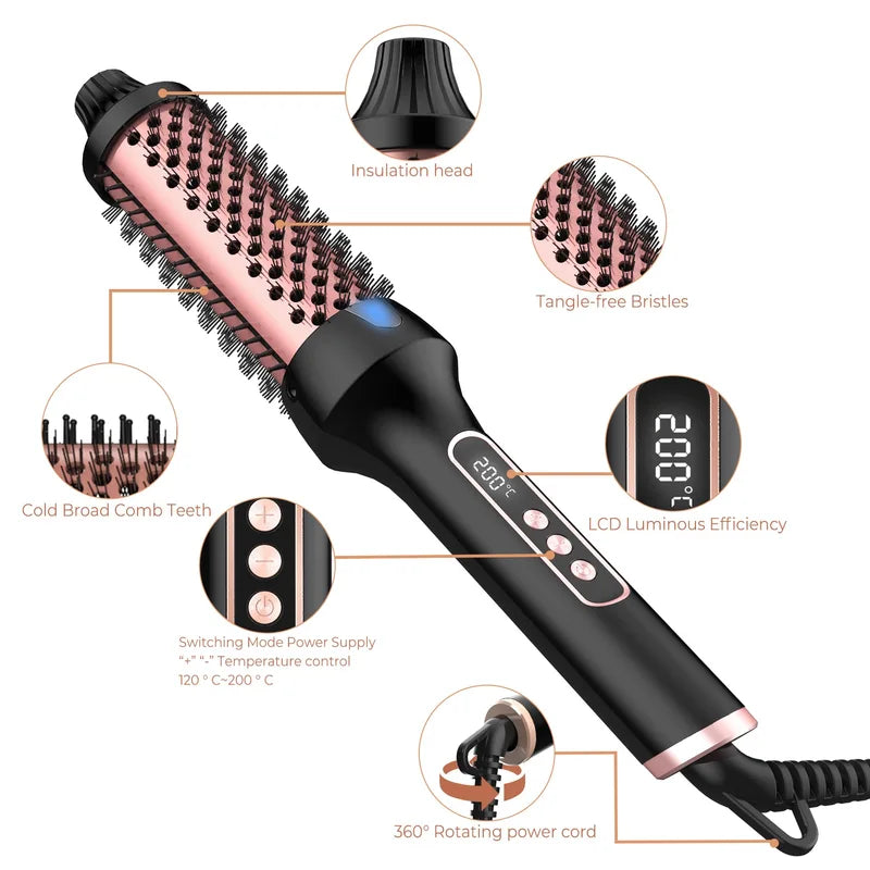 Heated Styling Brush 3-in-1 Ionic Hair Curling & Straightening Tool
