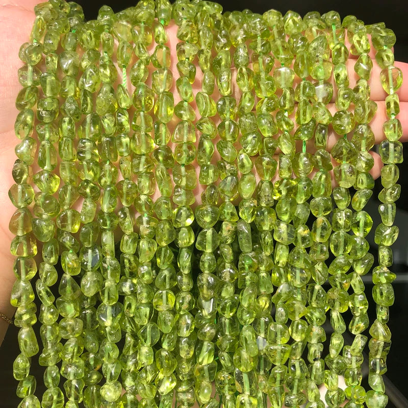 Natural Green Peridot Beads 6-8mm Irregular Stones for Jewelry Making 15 Inch