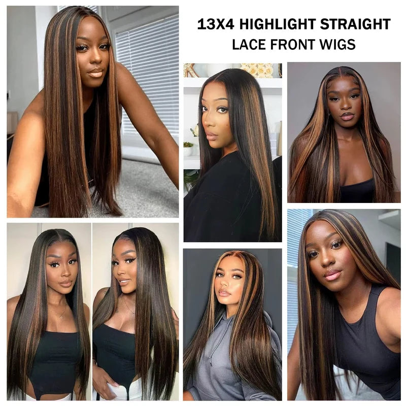 Highlight Ombre Human Hair Wig 13x6 HD Transparent Lace Frontal Straight 250% Density