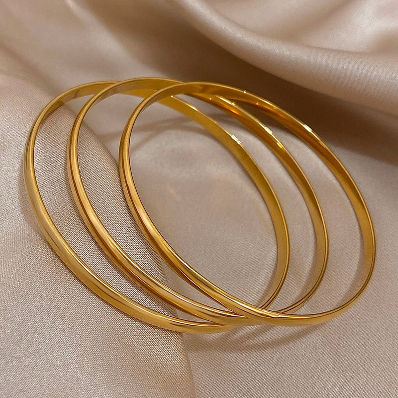 3-Pack Gold-Plated Stainless Steel Bangle Bracelets for Women Minimalist Jewelry