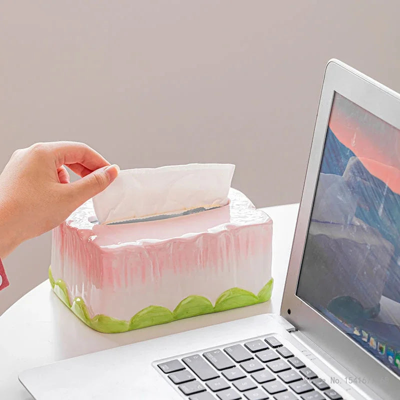 Ceramic Tulip Tissue Box - Creative Home Desk Decor, Living Room Gift