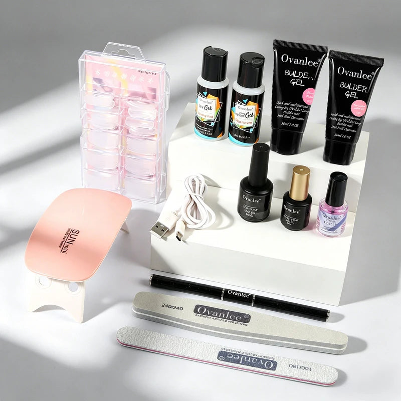 Nail Extension Builder Gel Kit with UV/LED Lamp - All-in-One DIY Manicure Set