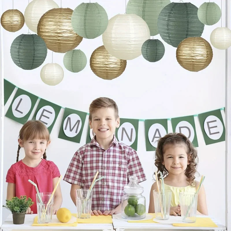 Sage Paper Lantern Set for Wedding Decor and Holiday Backgrounds - Green & Variety Styles