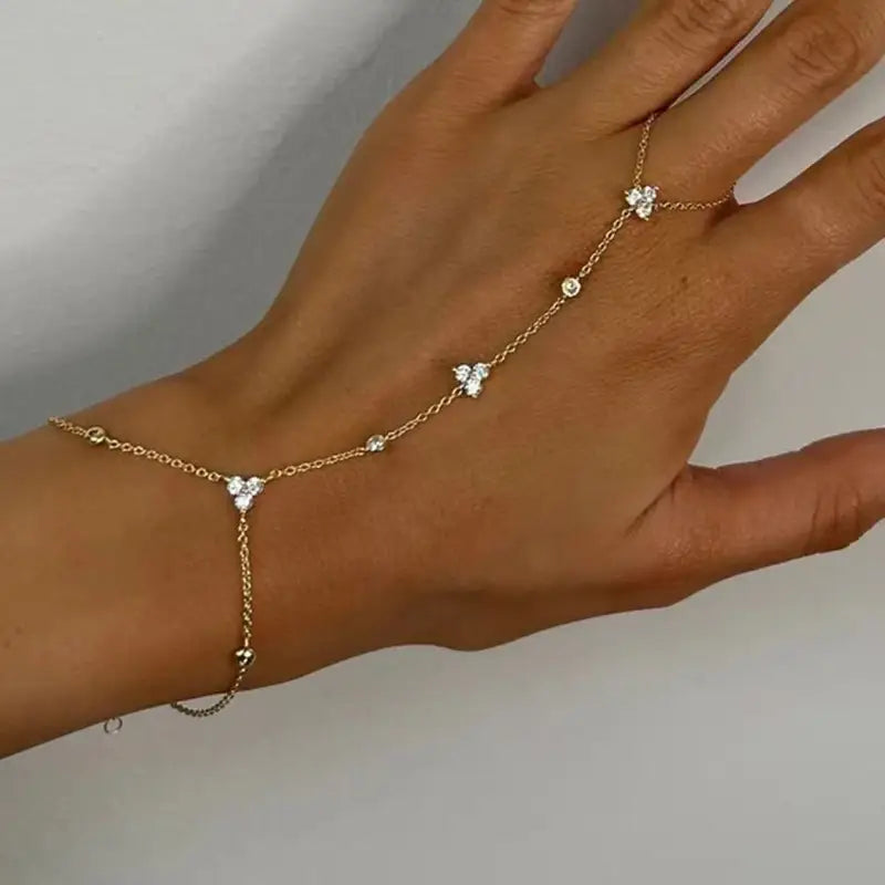Summer Rhinestone Flower Hand Back Bracelet for Women Wedding Party Jewelry