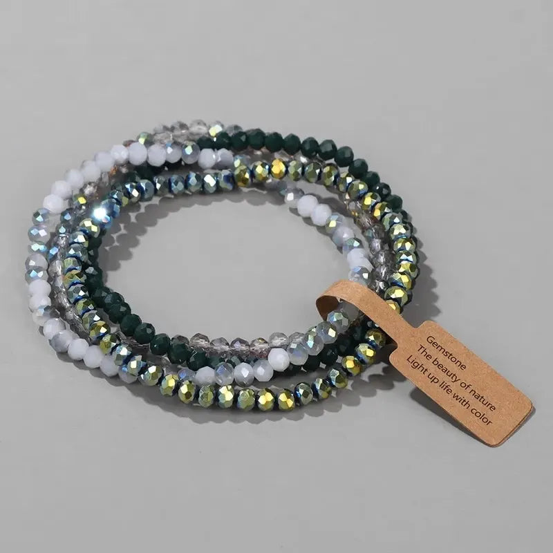 Multi-Color Faceted Glass Beads Stretch Bracelets Set for Women - Handmade Jewelry
