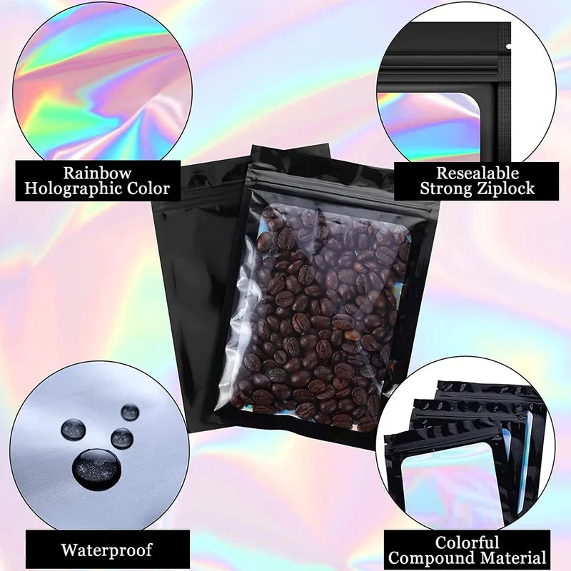 Holographic Ziplock Bags for Jewelry Cosmetics & Food Storage - 100pcs