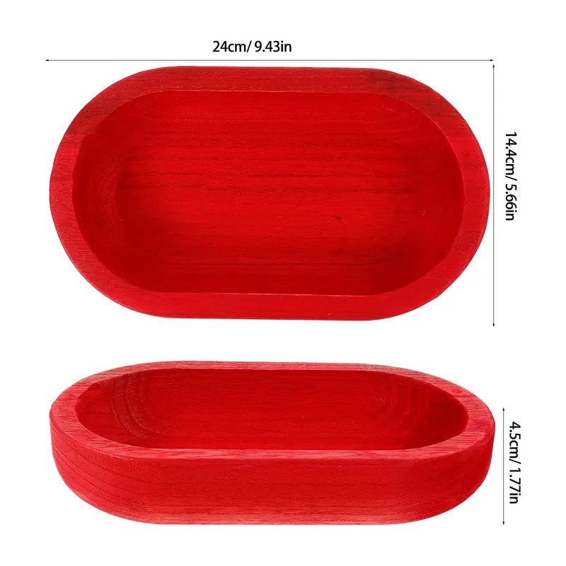 Large Wooden Oval Fruit Serving Tray Multi-Function Snack & Dessert Platter