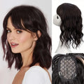 14 Inch Synthetic Wavy Clip-In Hair Topper with Bangs for Women - Curly Fluffy Hairpiece