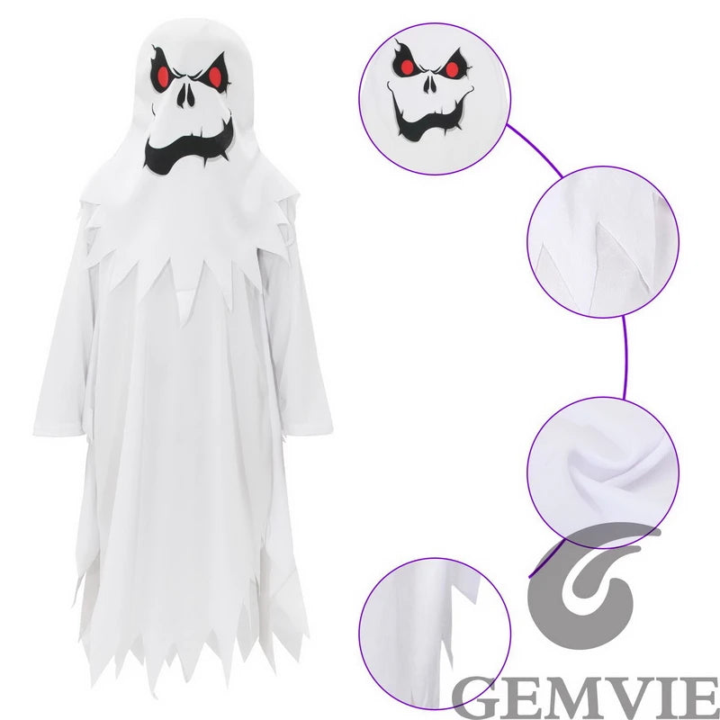 Kids Ghost Halloween Costume - Scary Cosplay Suit for Boys & Girls